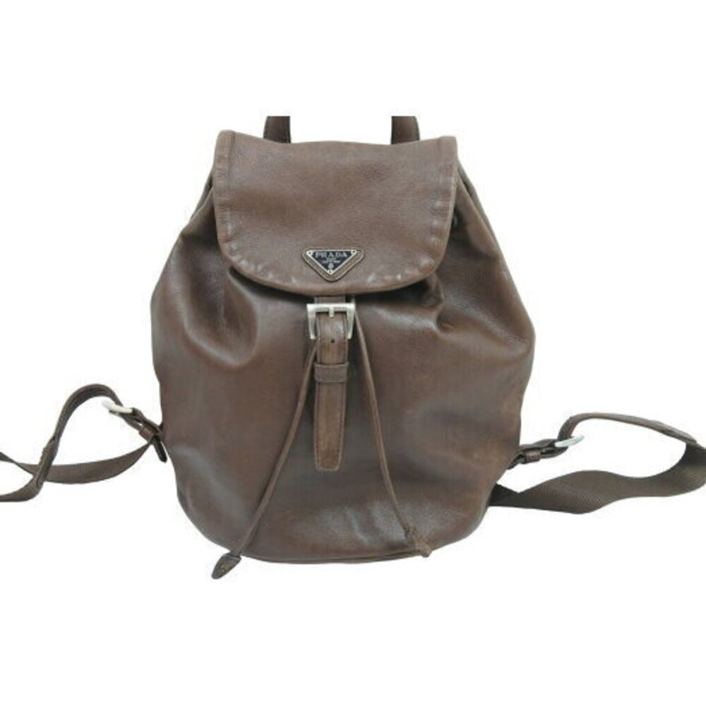 Prada Backpack Daypack Triangular Plate Brown Lea… - image 2